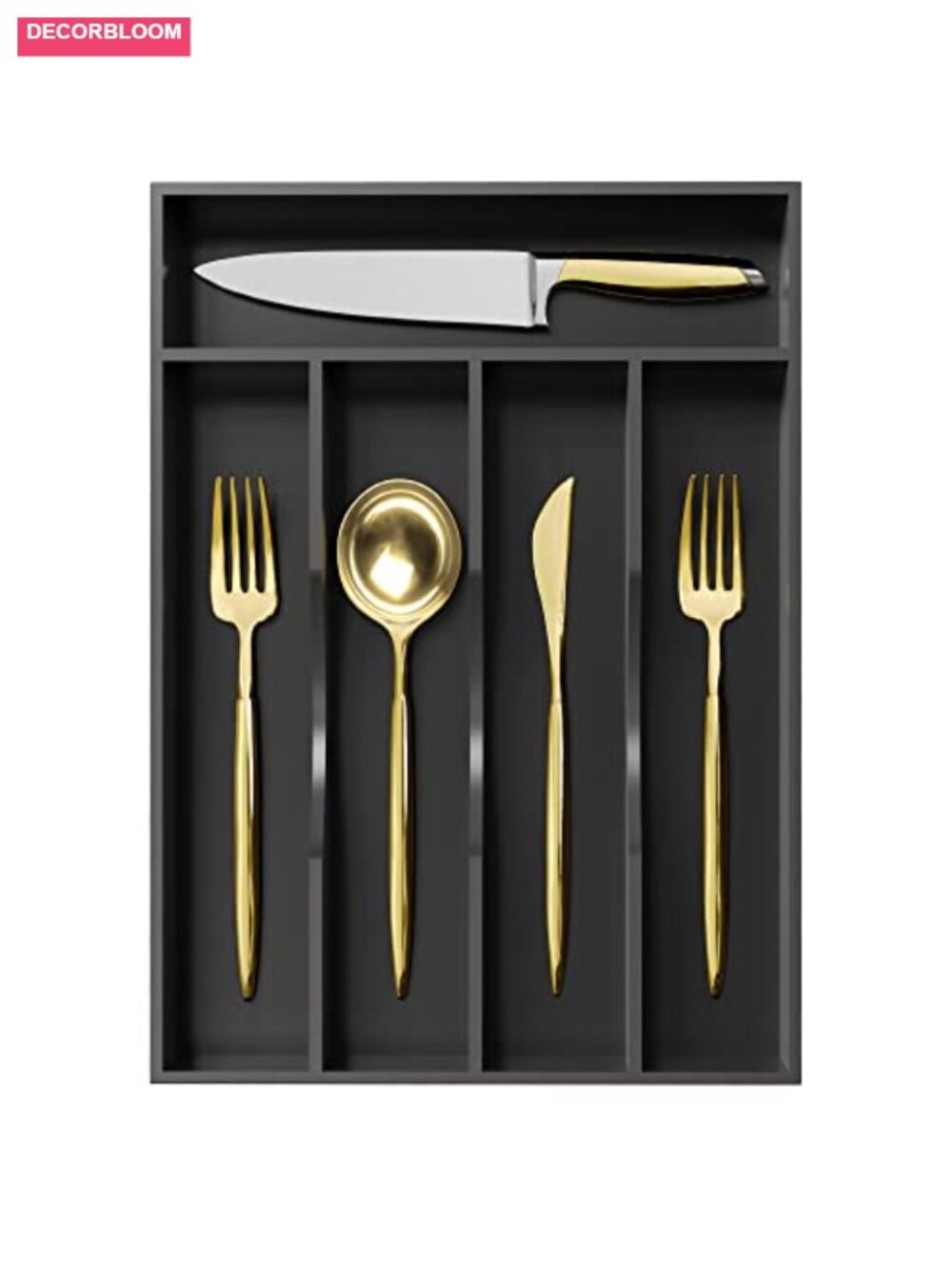 10 Inch Bamboo Silverware Organizer 5 Compartment Kitchen Utensil Tray